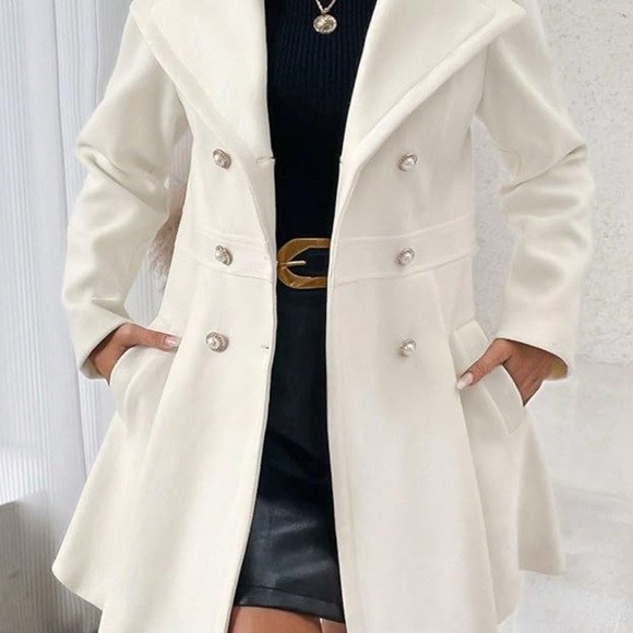 Women Coat, Elegant Cream Double-Breasted Fall Jacket, Christmas Coat, Winter - Picture 13 of 13